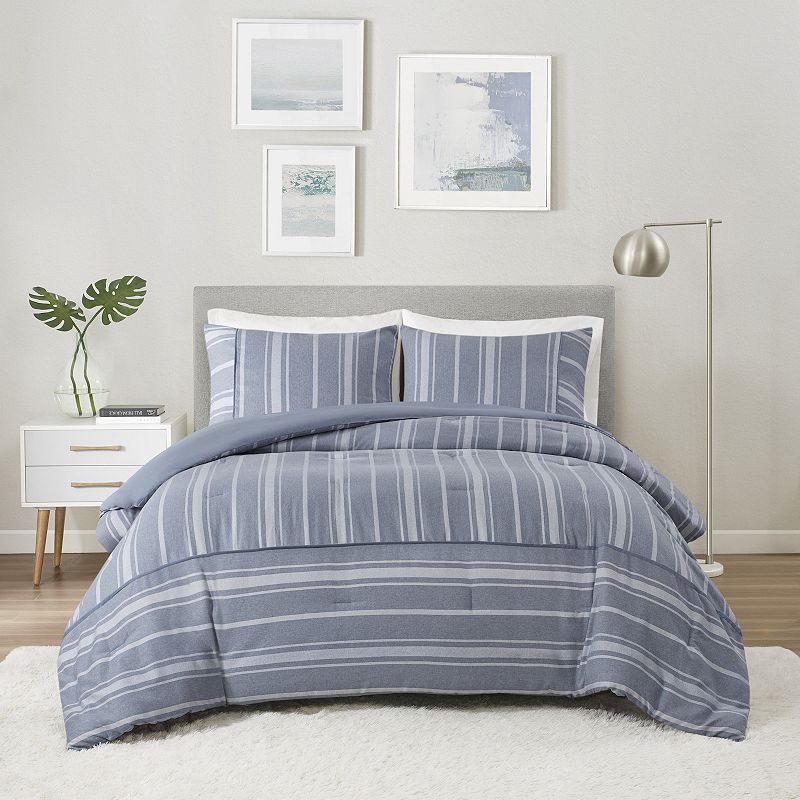 Beautyrest Kent 3-Piece Striped Herringbone Oversized Comforter Set with Sh