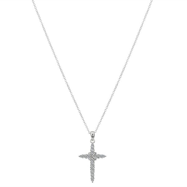 Brilliance Fine Silver Plated Crystal Cross Pendant Necklace with Extender
