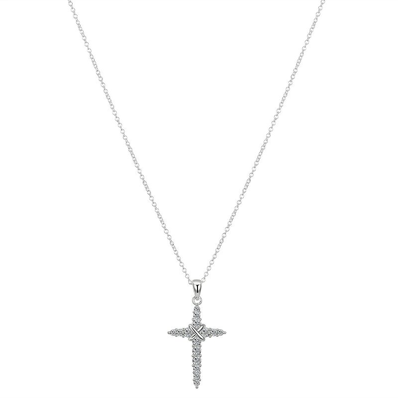 Brilliance Fine Silver Plated Crystal Cross Pendant Necklace with Extender