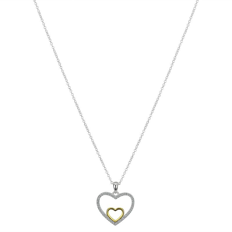 Brilliance Fine Silver & 14k Gold Flash-Plated Crystal Double Heart Pendan