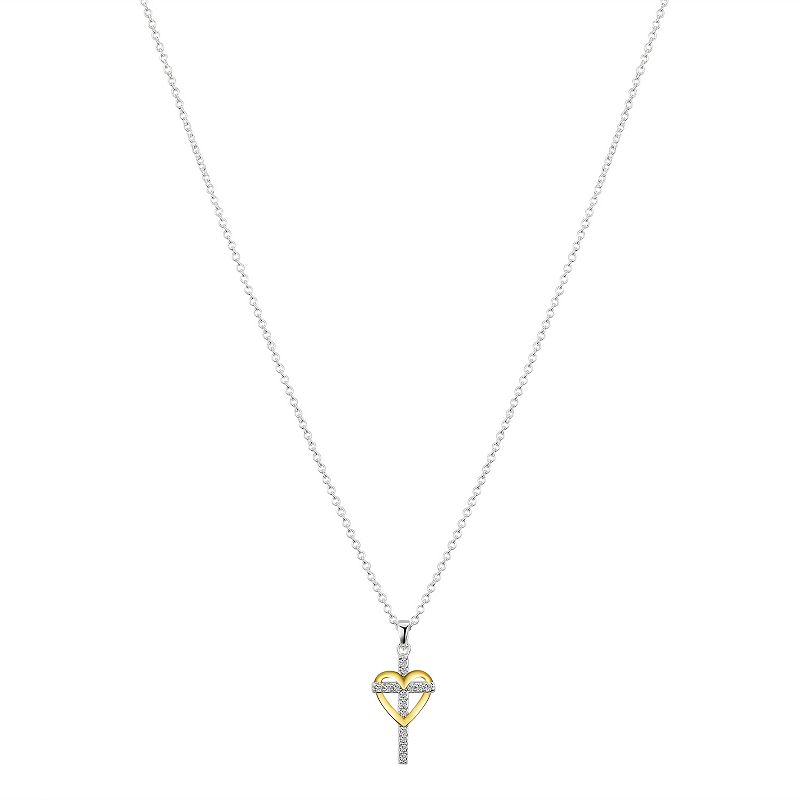 Brilliance Fine Silver & 14k Gold Flash-Plated Crystal Cross & Heart Penda