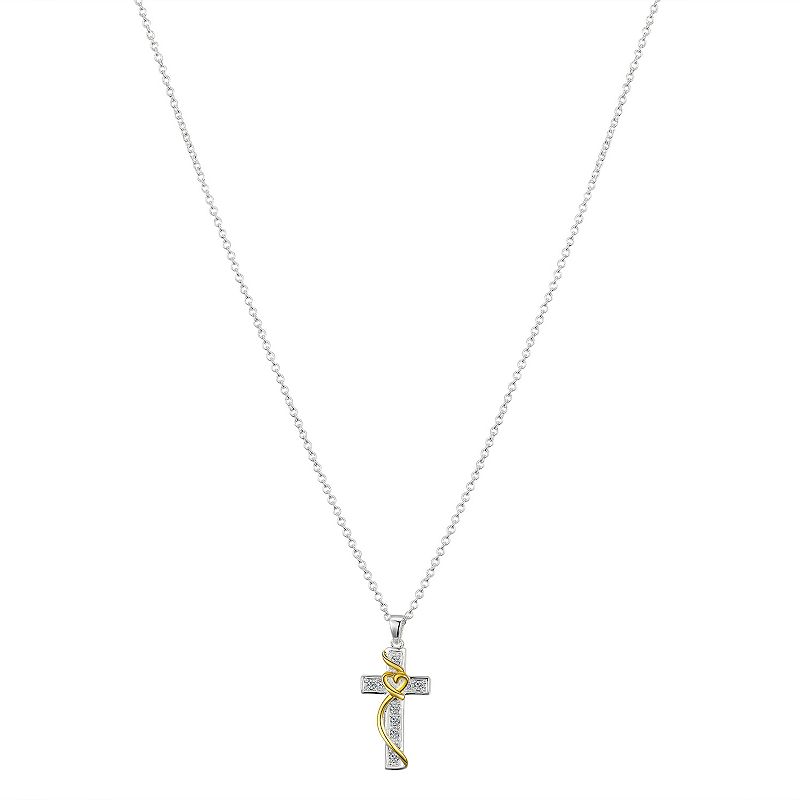 Brilliance Fine Silver & 14k Gold Flash-Plated Crystal Cross & Crawling He