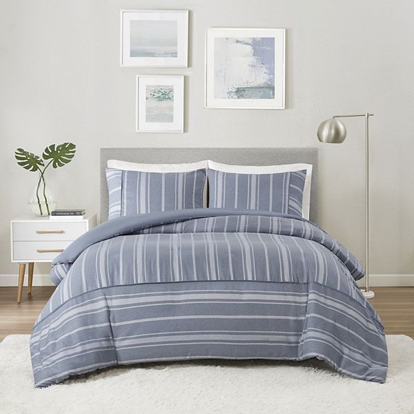 Beautyrest Kent 3-Piece Striped Herringbone Oversized Duvet Cover Set ...