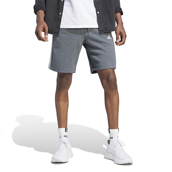 Men's adidas Essentials Fleece 3-Stripes Shorts Color: Dark Gray Heather Size: M