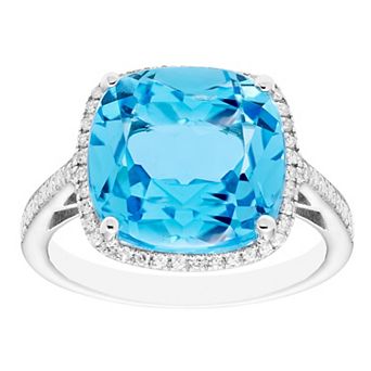 Sterling Silver Swiss Blue Topaz & 1/5 Carat T.W. Diamond Cocktail Ring
