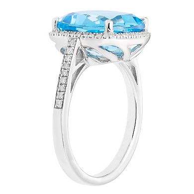 Sterling Silver Swiss Blue Topaz & 1/5 Carat T.W. Diamond Cocktail Ring