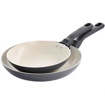 Spice by Tia Mowry Savory Saffron 2 pc Ceramic Nonstick Aluminum Frying Pan Set in Grey