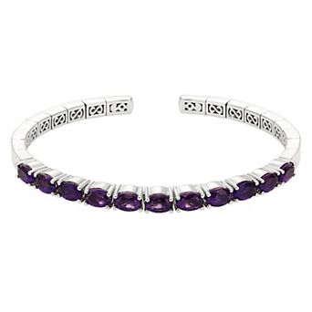Sterling Silver Gemstone Flexible Cuff Bangle Bracelet