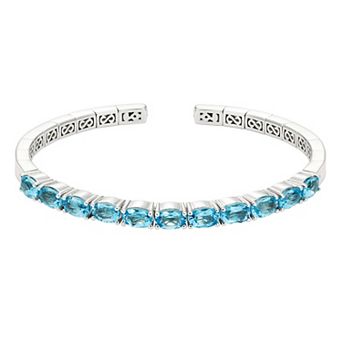Sterling Silver Gemstone Flexible Cuff Bangle Bracelet