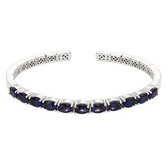 Sterling Silver Gemstone Flexible Cuff Bangle Bracelet
