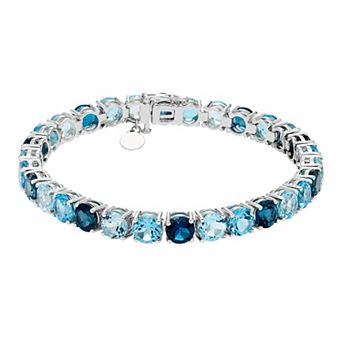 Sterling Silver Shades of Blue Topaz Gemstone Tennis Bracelet