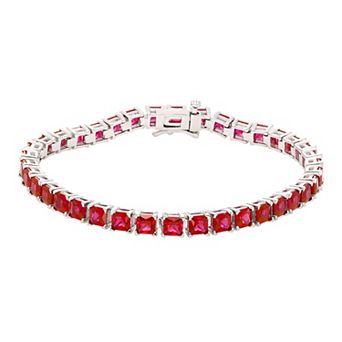 Sterling Silver Princess Cut Lab Created Ruby Tennis Bracelet