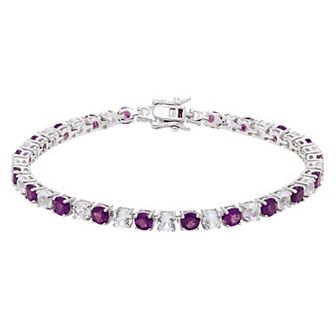 Sterling Silver Amethyst & Lab-Created White Sapphire Tennis Bracelet