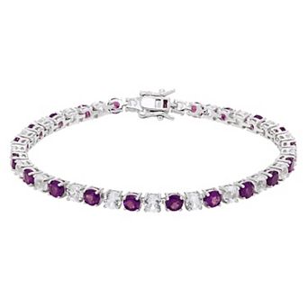 Sterling Silver Amethyst & Lab-Created White Sapphire Tennis Bracelet