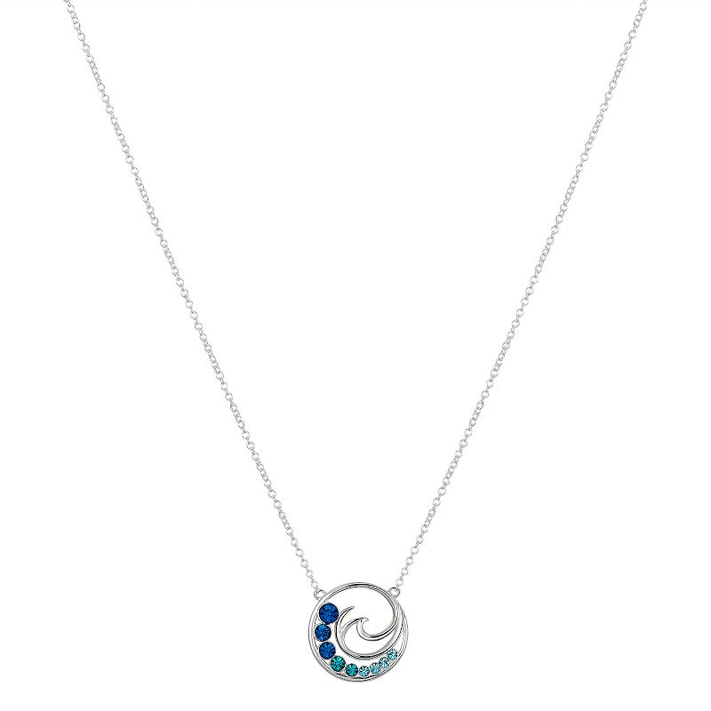 Brilliance Fine Silver Plated Multi Blue Crystal Open Wave Circle Stationa