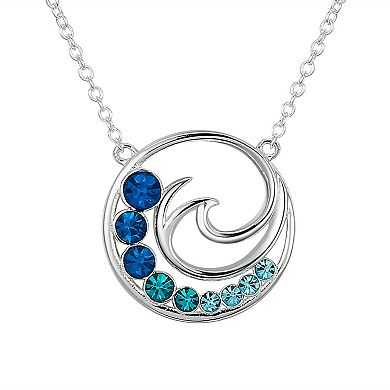 Brilliance Fine Silver Plated Multi Blue Crystal Open Wave Circle Stationary Necklace with Extender
