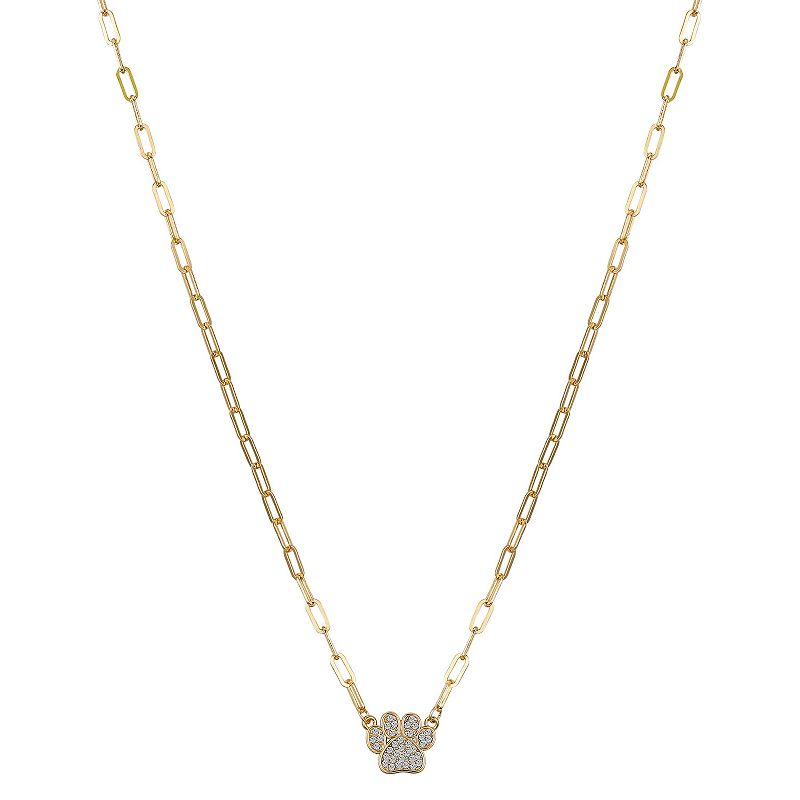 Brilliance 14k Gold Flash-Plated Crystal Paw Link Chain Necklace with Exte