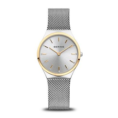 BERING Women's Two Tone Watch & Cubic Zirconia Heart Charm Bracelet Set