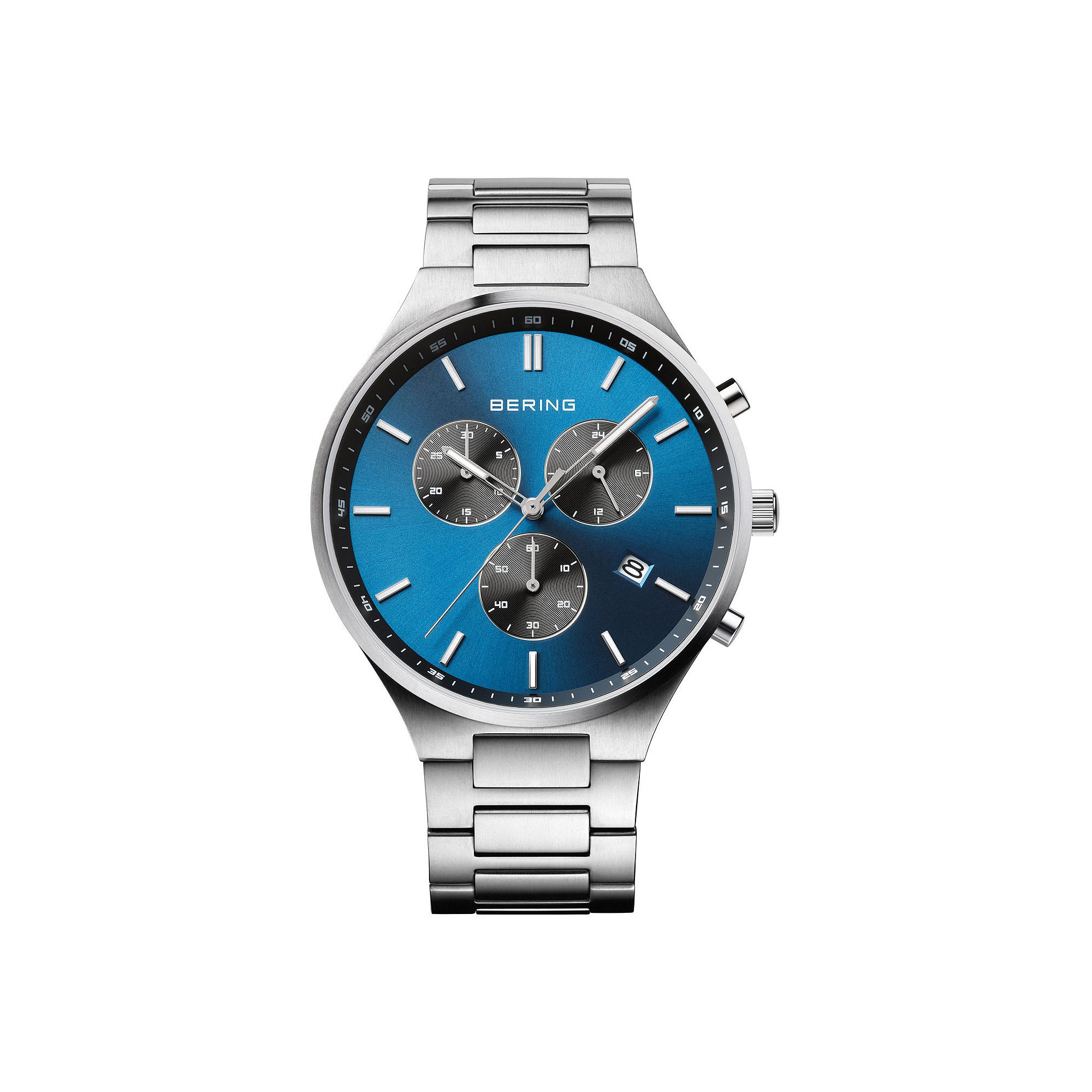Berring Mens Blue Titanium Case Chronograph Bracelet Watch, Size: Large