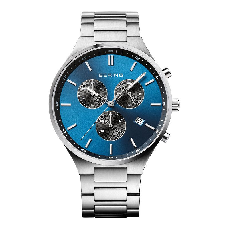 Berring Mens Blue Titanium Case Chronograph Bracelet Watch, Size: Large, S