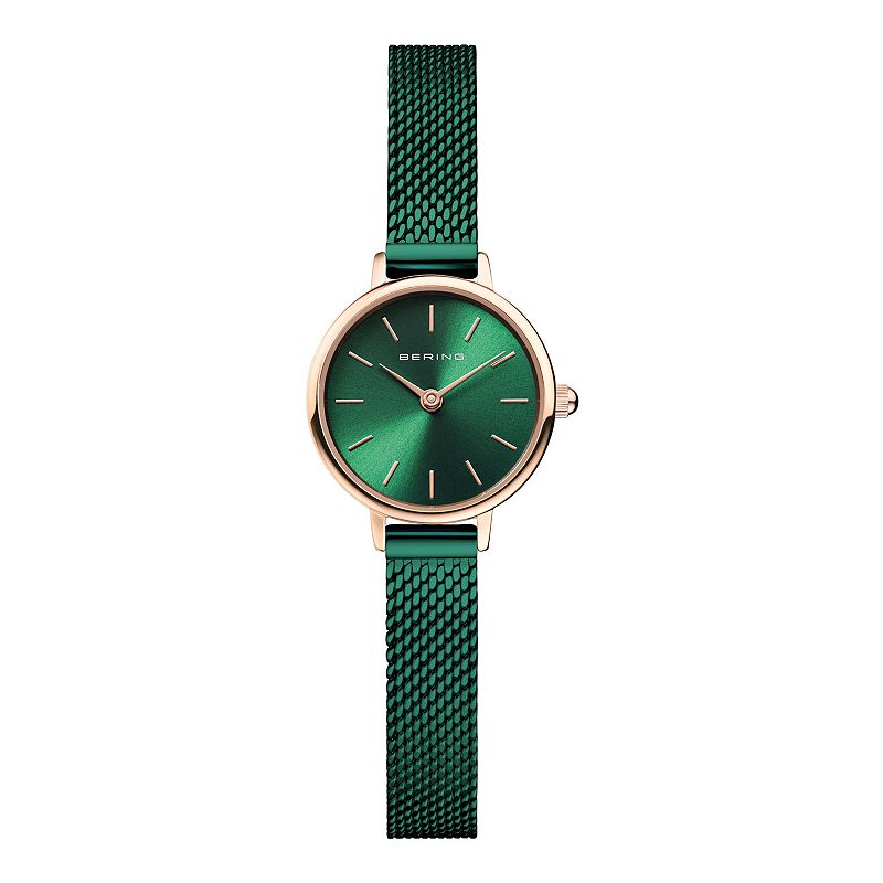 Berring Womens Rose-Tone Case & Green Milanese Strap Watch, Size: XS