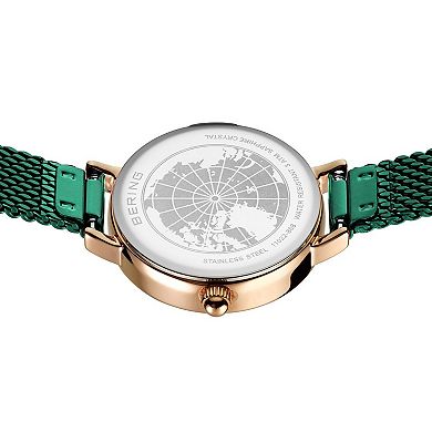 Berring Women's Rose-Tone Case & Green Milanese Strap Watch