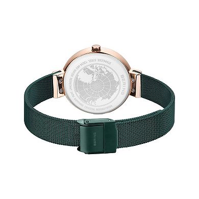 Berring Women's Rose-Tone 34mm Case & Green Milanese Strap Watch