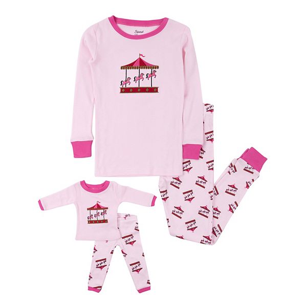 Leveret Girls and Doll Cotton Pajamas Carousel