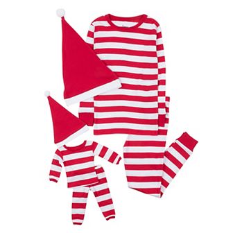 Leveret Girls & Doll Cotton Pajamas Striped Red & White with Hat 5 Year