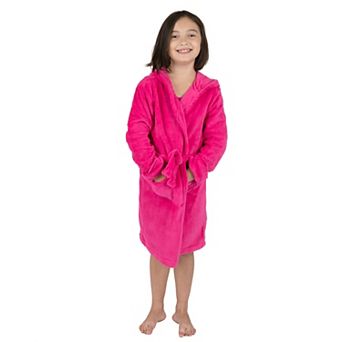 Leveret Kids Fleece Hooded Robe Classic Solid Color