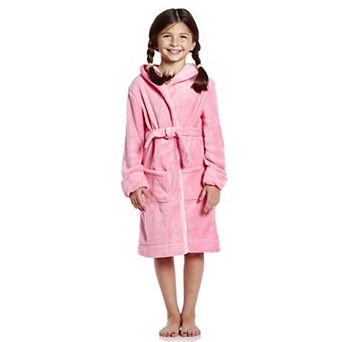 Leveret Kids Fleece Hooded Robe Classic Solid Color