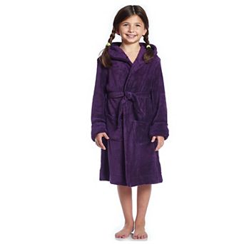 Leveret Kids Fleece Hooded Robe Classic Solid Color