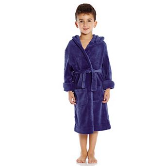 Leveret Kids Fleece Hooded Robe Classic Solid Color
