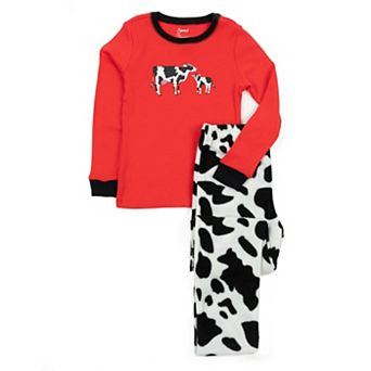 Leveret Kids Cotton Top and Fleece Pants Pajamas Cow