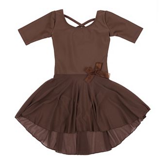 Leveret Girls Short Sleeve Skirt Leotard Neutral Solid Color