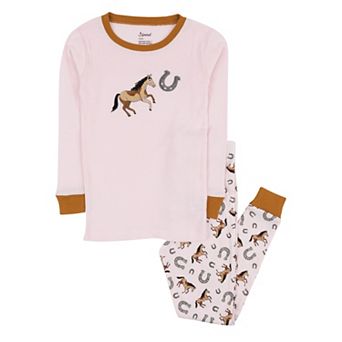 Leveret Kids Two Piece Cotton Pajamas Pink Horse