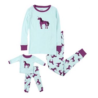 Leveret Girls and Doll Cotton Pajamas Unicorn Purple