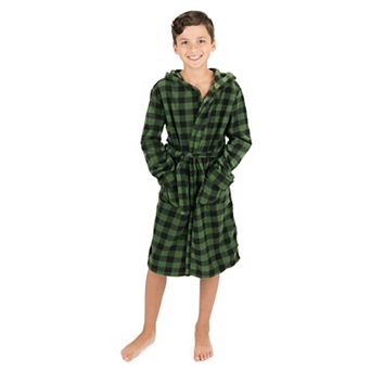 Leveret Kids Fleece Hooded Robe Plaid