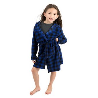 Leveret Kids Fleece Hooded Robe Plaid
