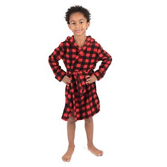 Leveret Kids Fleece Hooded Robe Plaid