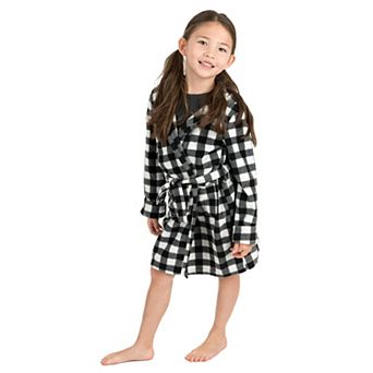 Leveret Kids Fleece Hooded Robe Plaid