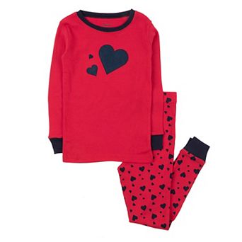 Leveret Kids Two Piece Cotton Pajamas Navy Hearts