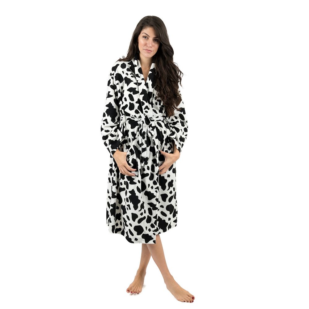 Leveret Womens Fleece Robe Cow Black