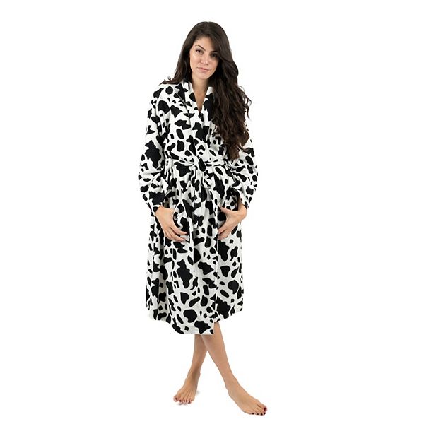 Leveret Womens Fleece Robe Cow Black