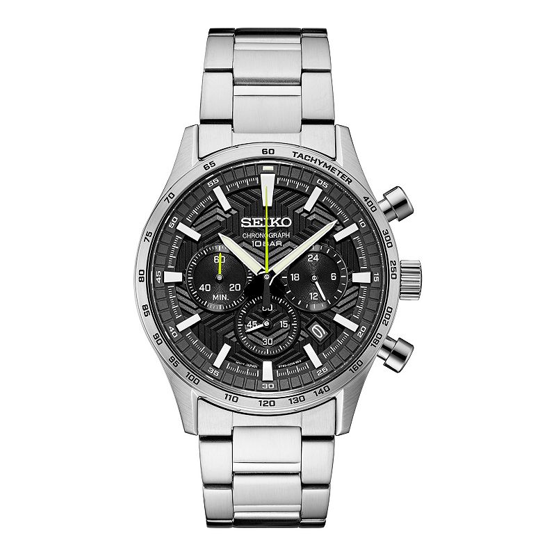 Seiko Essentials Men's Chronograph Stainless Steel Black Dial Watch - SSB413, Size: Large