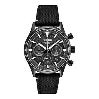 Seiko Essentials Men's Black Dial Chronograph Strap Watch - SSB417