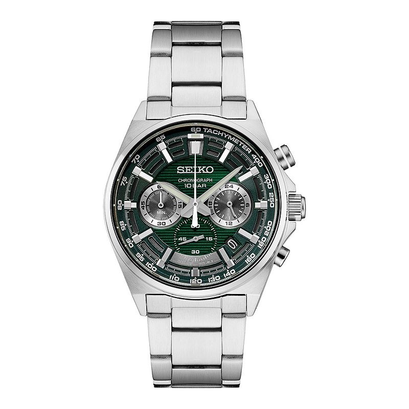 Seiko Essentials Men's Stainless Steel Green Dial Chronograph Watch - SSB405, Size: Large