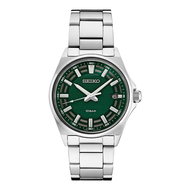 Seiko Essentials Men's Stainless Steel Bracelet Watch, Size: Large, Green