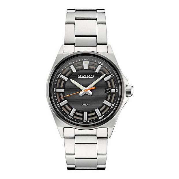 Seiko Essentials Men s Stainless Steel Gray Dial Bracelet Watch