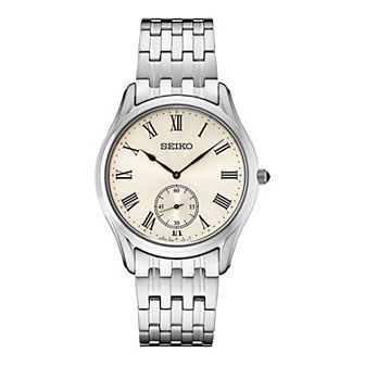 Seiko Essentials Men's Stainless Steel White Dial Bracelet Watch - SRK047